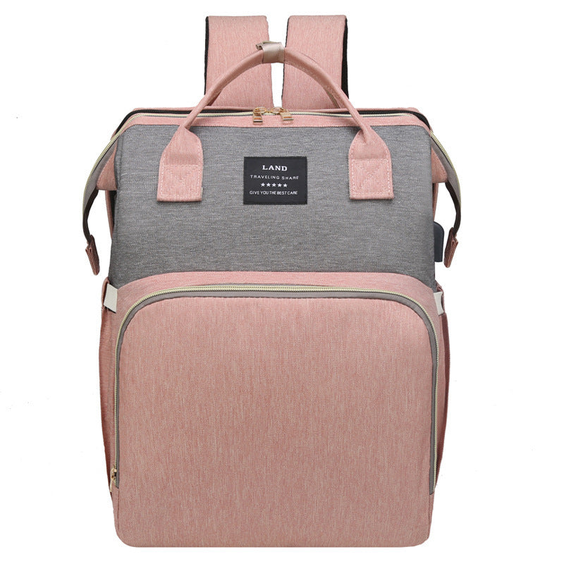 Multifunctional Maternity Diaper Backpack with Foldable Baby Crib & Mosquito Net