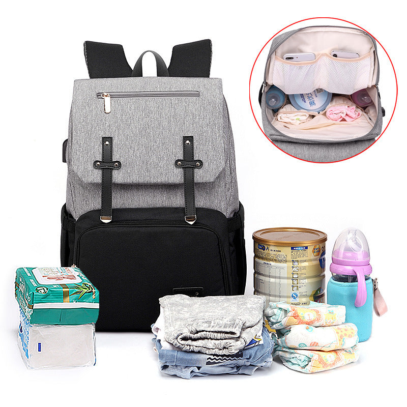 Waterproof Mummy Backpack with USB & Stroller Hooks – Large Capacity