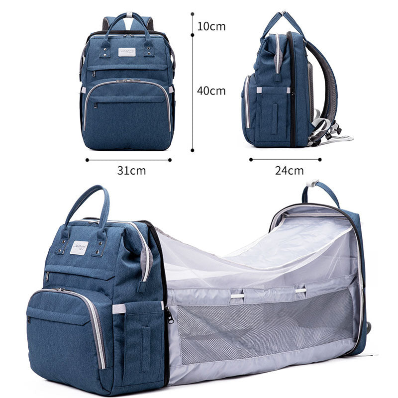 Multifunctional Maternity Diaper Backpack with Foldable Baby Crib & Mosquito Net