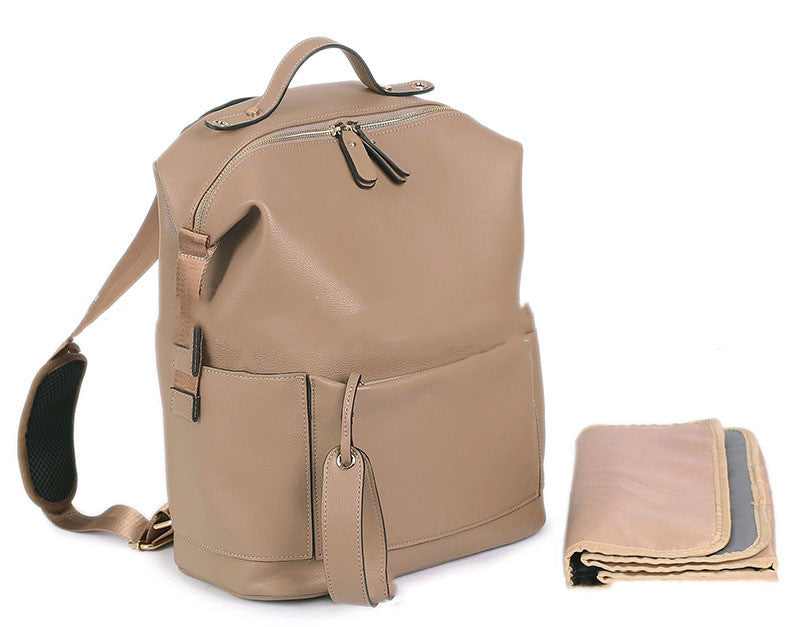 Casual PU Leather Mommy Backpack – 36-55L Spacious Baby Bag