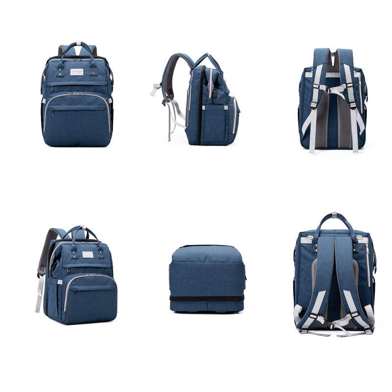 Multifunctional Maternity Diaper Backpack with Foldable Baby Crib & Mosquito Net
