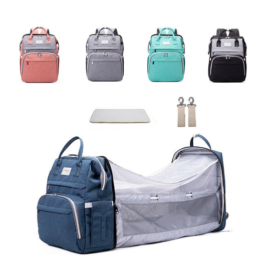 Multifunctional Maternity Diaper Backpack with Foldable Baby Crib & Mosquito Net